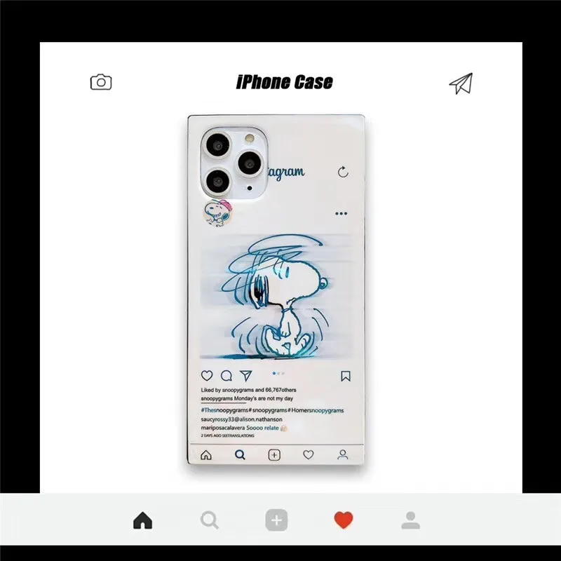 Cute Cartoon Peanut beagle Pet dog Phone Case For iPhone 7 8 Plus 11 pro X XS Max XR Blue-ray square soft IMD Cover Fundas |
