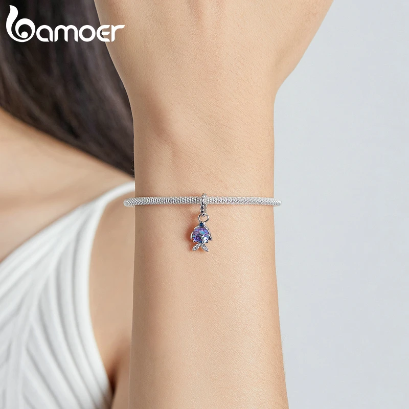 Bamoer Genuine 925 Sterling Silver Fancy Fish Charms Pendant Fit Bracelet or Bangle Trendy Ocean Dream Fine Jewelry Gift |