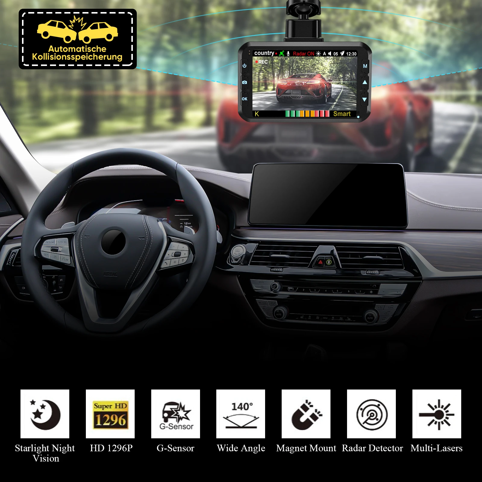 

PAPAGO Radar Detector GPS Car DVR 3 IN 1 Video recorder HD 1296P with G-Sensor Voice Alarm Speed Alarm System multi-language