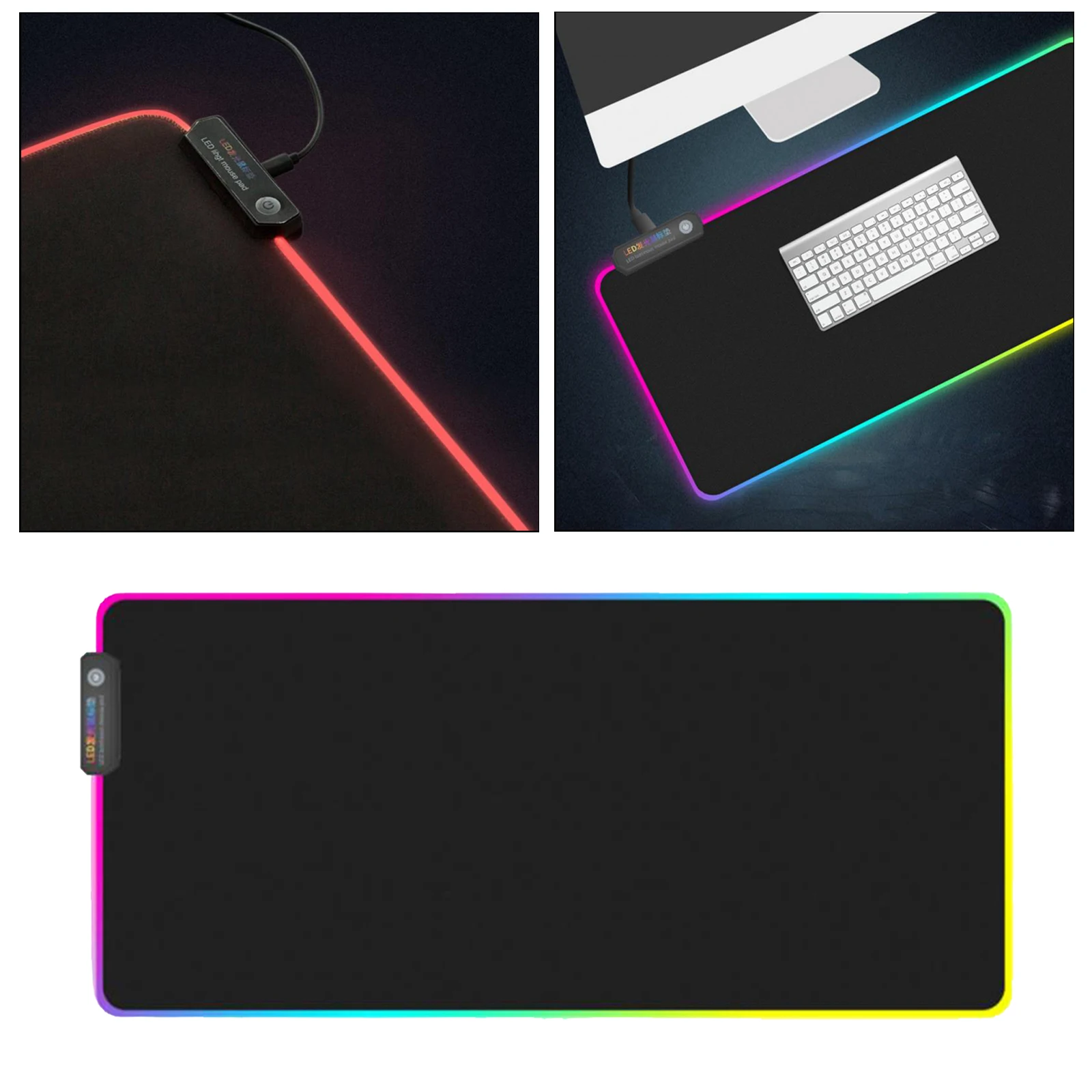 

Большой коврик для мыши со светодиодной подсветкой, 8 режимов, нескользящий, RGB