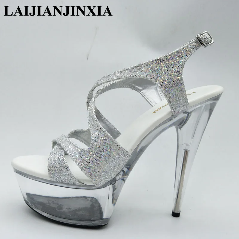 

LAIJIANJINXIA NEW 15 CM High-Heeled Crystal Sandals Nightclub Fashion Shoes Pole Dancing Shoes Model High Heels Women's Shoes
