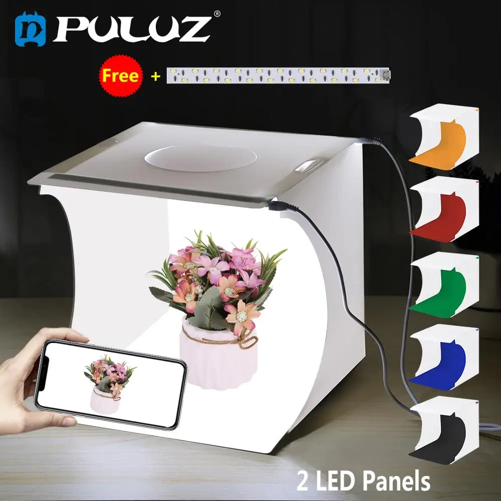 PULUZ, 2LED светильник, коробка, светильник, мини коробка для фотостудии, 1100LM, фотобокс, светильник для студийной съемки, палатка, коробка, набор и 6 цветов, фоны