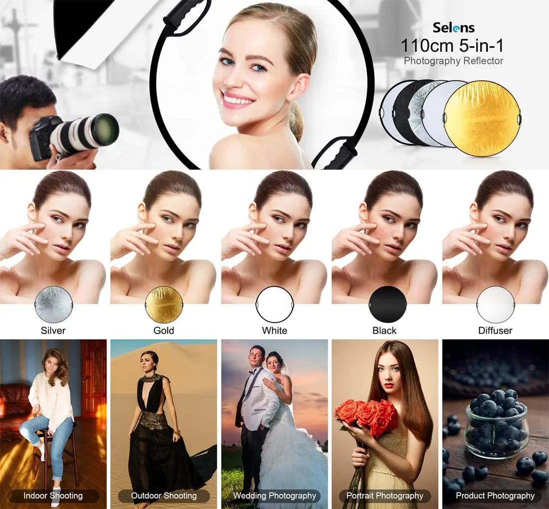 [Распродажа товара] 110 см 5 в 1 отражатель для фотосъемки портативный светильник с