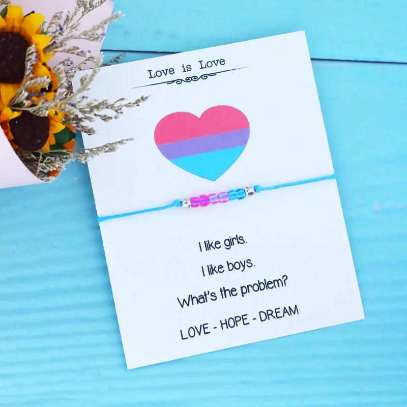 Браслет Love Is радуга фестиваль прайд браслет желаний бисексуальный веревочный