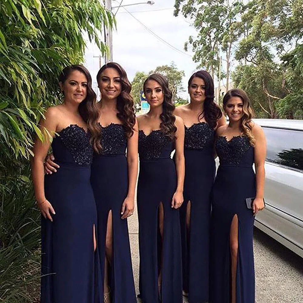 

New Plus Size Sleeveless A Line Woman Lady Chiffon Girl Bridesmaid Dresses Sweetheart Applique Thigh-High Slits Custom Made