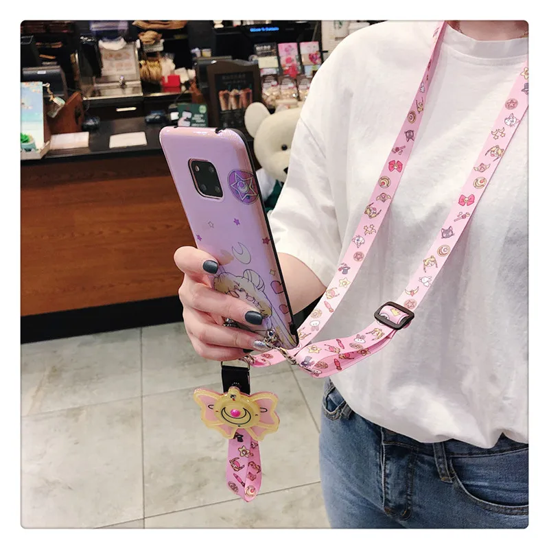 Sam S10 plus чехол с принтом "Сейлор Мун", розовый милый мягкий задний Чехол для телефона samsung Galaxy S9 S8 S7 edge note 8 note9 зеркальный чехол+ ремешок