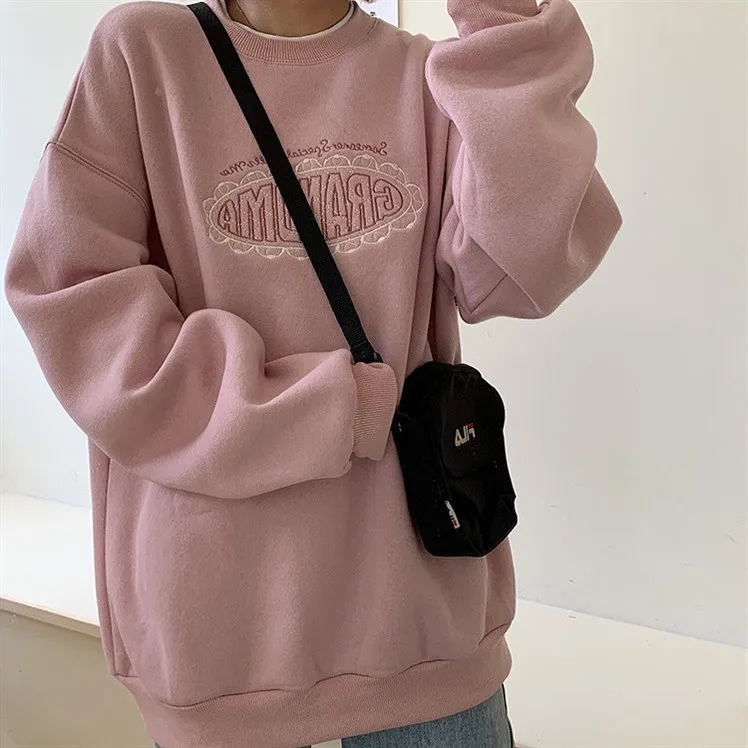 

2020 Autumn/winter new security clothing loose-fitting hundred lazy wind embroidered letter round collar student top tide