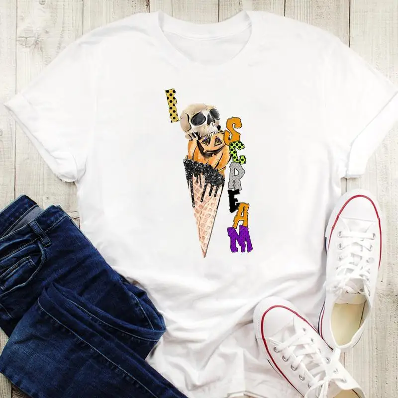 

Women Pumpkin Scary Funny Happy Halloween Thanksgiving Graphic Print Female T-Shirt Cartoon Tops Tshirt Fall Autumn Tees