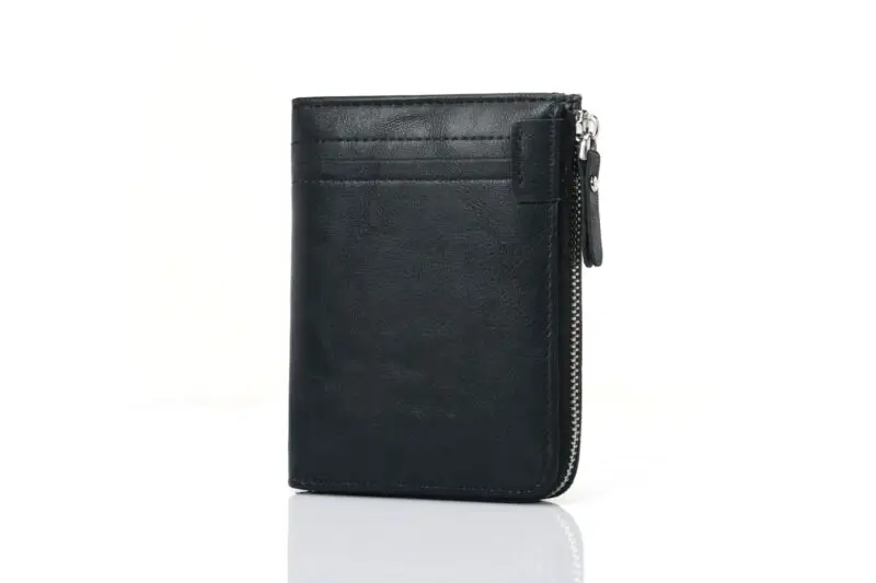 Мужской женский черный кошелек из искусственной кожи на молнии держатель для
