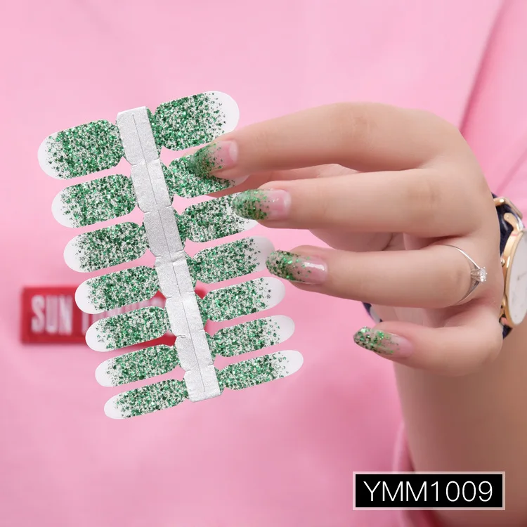 YMM1009 14 шт/Лист наклейки для ногтей стойкая блестка для ногтей безопасные нетоксичные для беременных женщин наклейки для ногтей s 10 цветов - Цвет: YMM1009