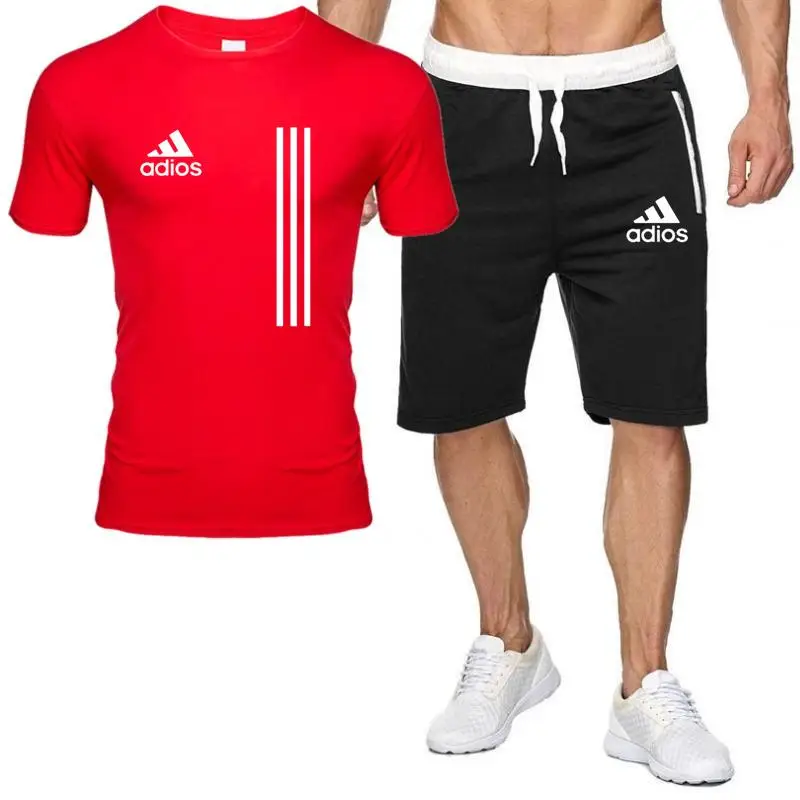 

2021Summer New Fashion Trend Men's Suit Personalized Fashion Printing Sports Short-Sleeved T-shirt + Sports Casual Short Suit