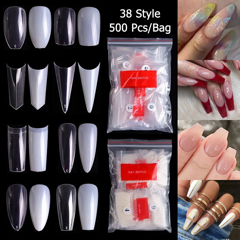 500 шт./пакет акриловые накладные ногти Советы чистое натуральное и изображением