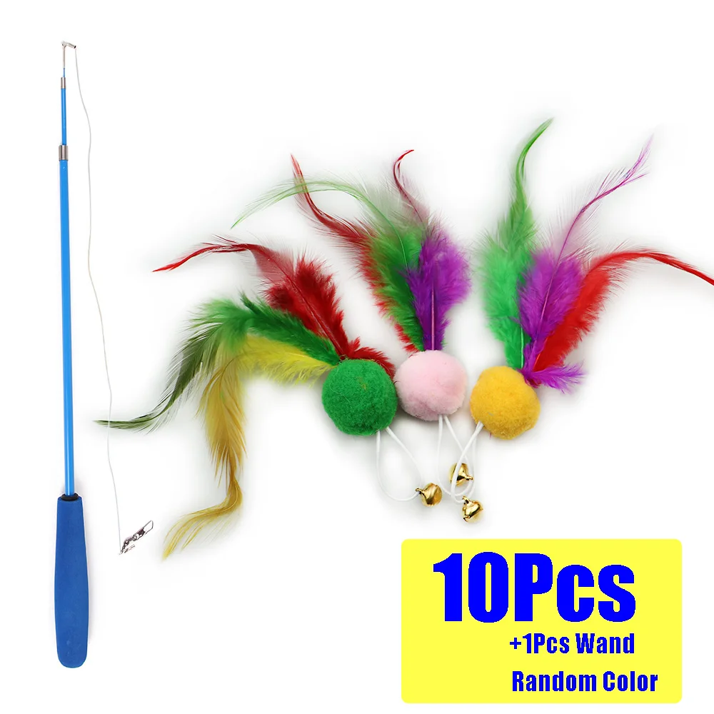 Выдвижная палочка для кошек с 5/10 наполнителями Интерактивная игрушка перьями и