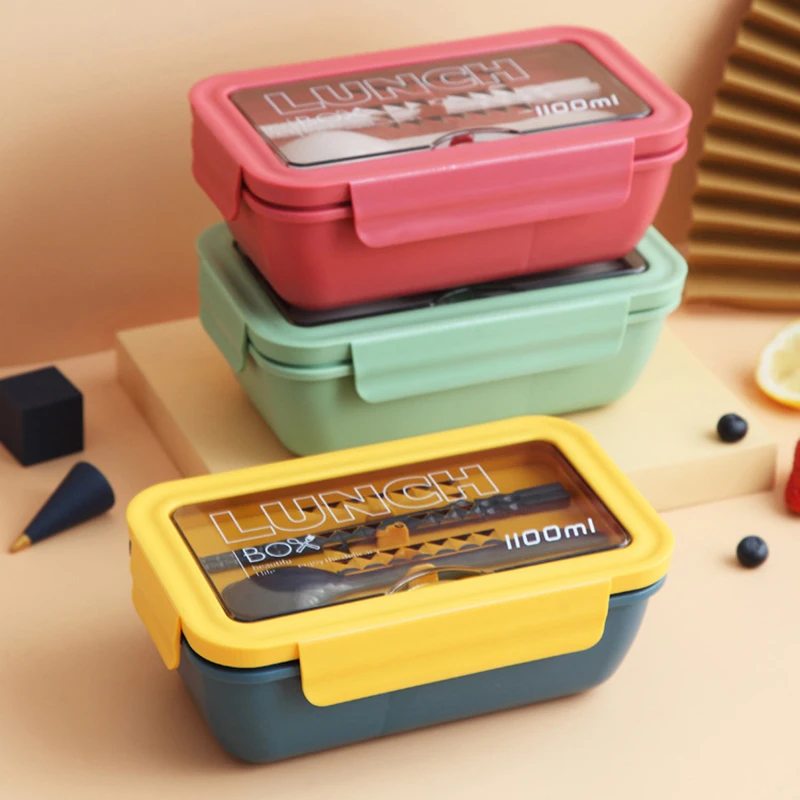 

Microwave Lunch Box 2 Layer Portable 1100ml 2 Grid Lunchbox for School Kids Office Worker Dinnerware Food Storage Container