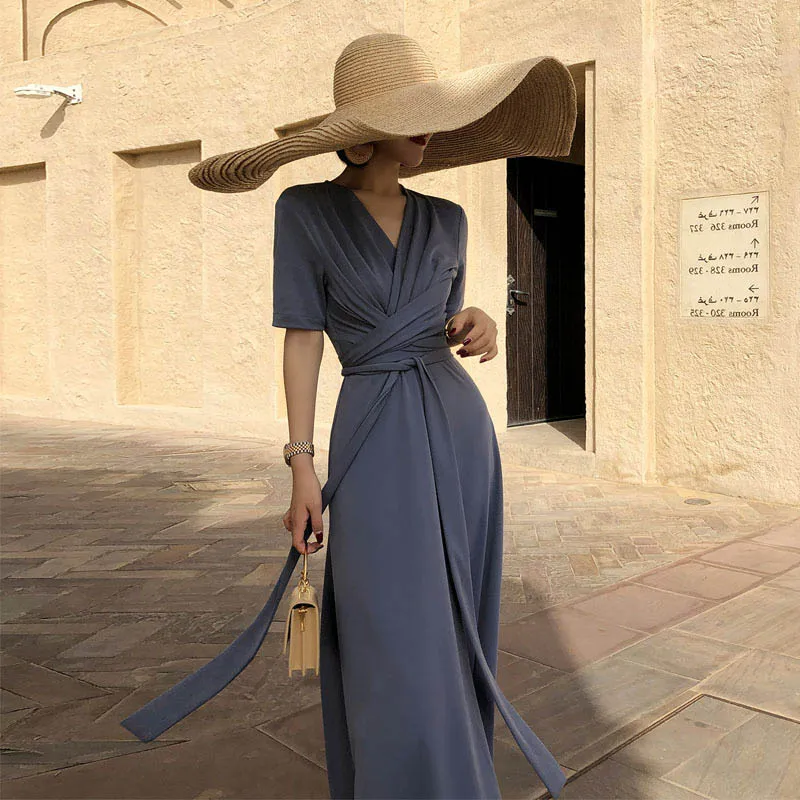 Французский цвет меди атласное платье для женщин элегантное Ретро v-образным