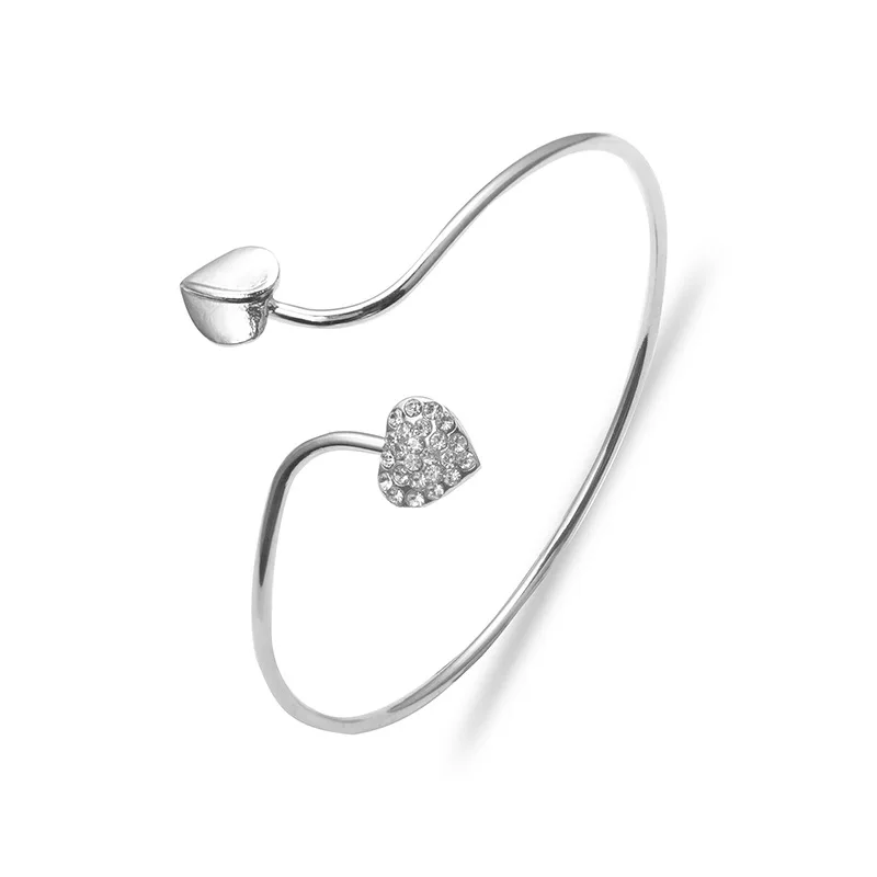 12 шт Кристалл Жесткий Браслет манжета Двойное сердце Золото Серебро Цвет Стразы