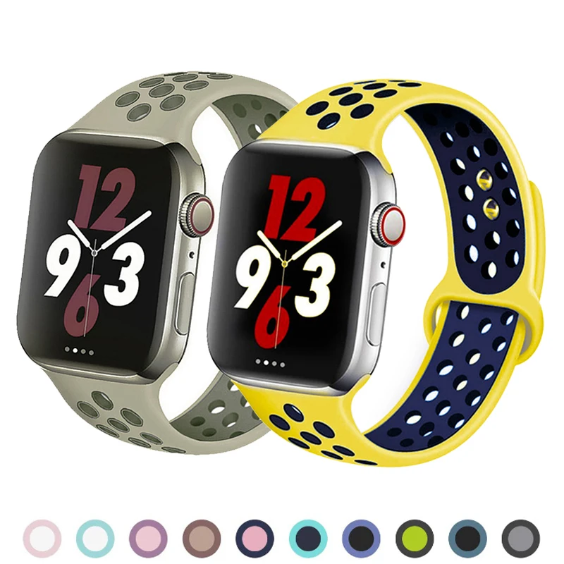 

Sport Strap For Apple watch band 44mm 40mm Silicone Bracelet 42mm 38mm belt Wristband correa applewatch series 6 5 4 3 strap