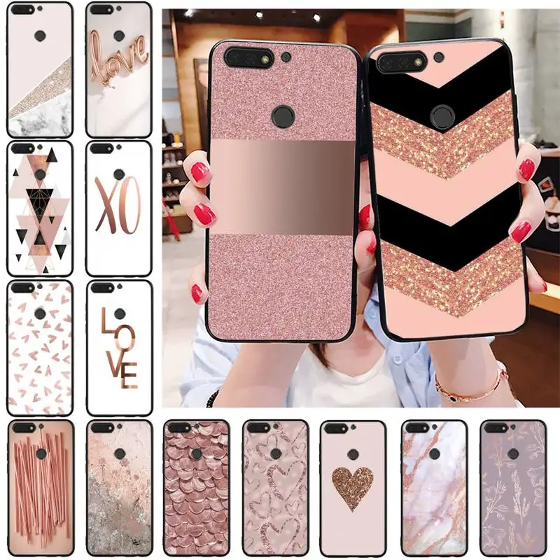 

Yinuoda Love Heart Gold Rose Marble Stripes Phone Case cover Shell For Huawei Honor 8X 9 10 20 Lite 7A 7C 10i 9X play 8C 9XPro