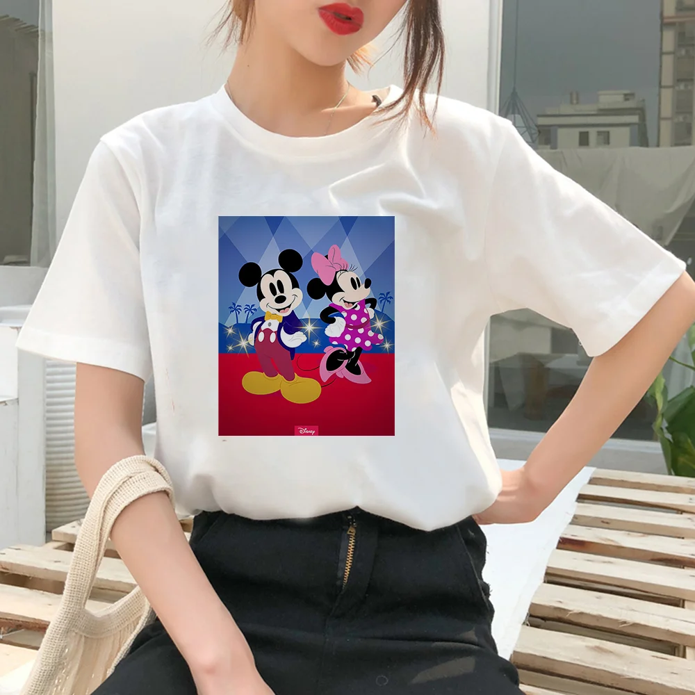 

Disney Couples Matching Shirts Mickey Mouse Debut Kawaii Fashion Style Oversize Girls Can Do Anything Summer Women Top Hip Hop