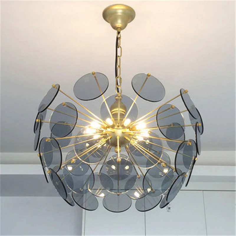 

Postmodern Minimalist Light Luxury Glass Chandelier Creative Design Clubhouse Restaurant Lighting LED Bulbs Chain Pendant Iron