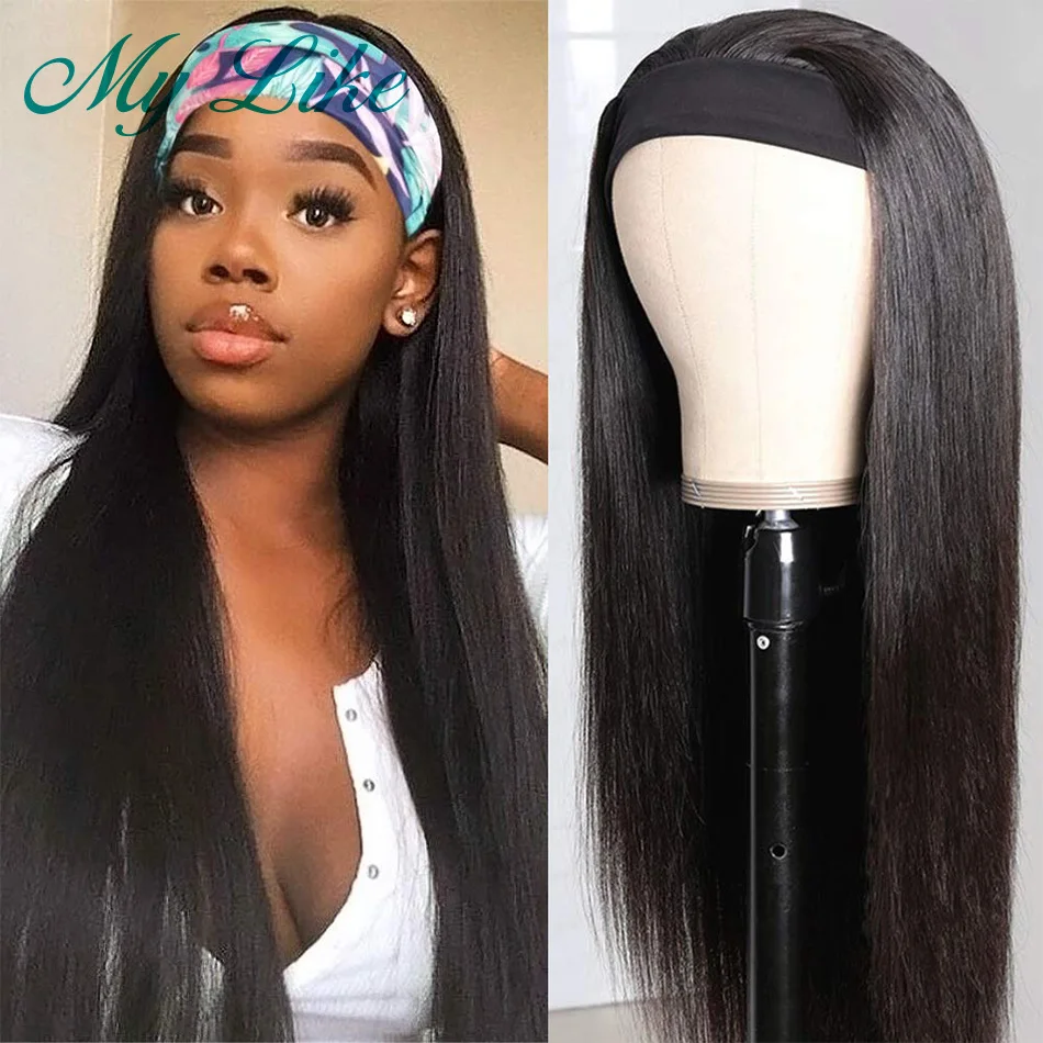 

Bone Straight Hair Wig Headband Wig Human Hair Full Machine Wigs for Women Peruvian Human Hair Wigs Headband Cheap Scarf Wigs