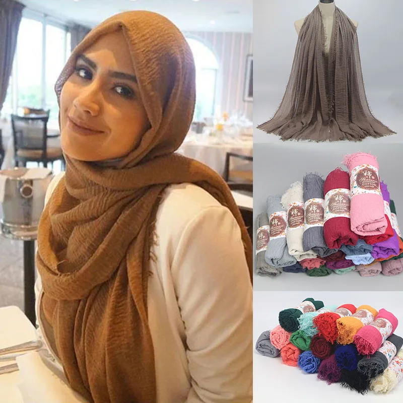 

90*180CM Fashion Women Muslim Crinkle Hijab Scarf Islamic Hijab Femme Musulman Soft Cotton Headscarf Turban Shawls and Wraps