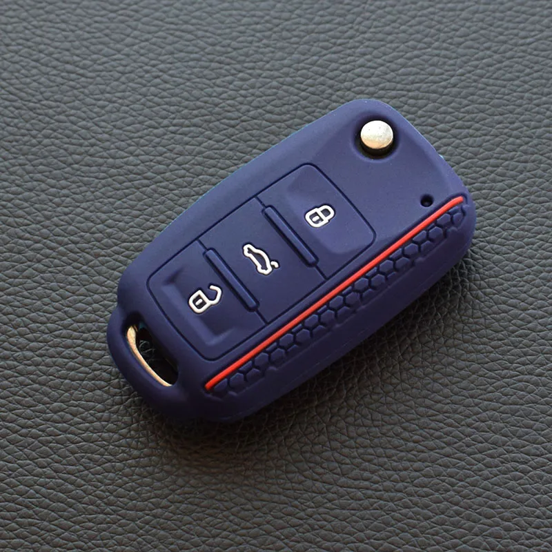 Dark blue For Volkswagen Bora POLO GOLF Passat Car Key New Silicone Cover Case Shell 3 Button Remote Key protector Car Key Styling - Название цвета: Dark blue