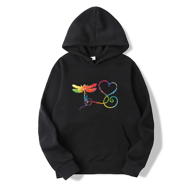 

Women Hoodie Colorful Dragonfly Printed Hoodies Women Fleece Long Sleeve Loose Sweatshirt with Hat Girls Pullovers Winter