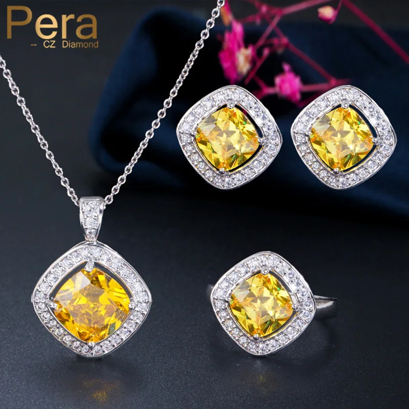

Комплект из колье и серёг, с квадратным фианитом, J136