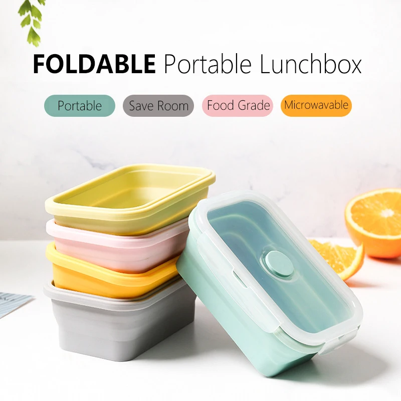 

Silicone Collapsible Lunch Box Food Storage Container Portable Bento Lunch Box Microwavable Outdoor Food Containers Kitchen Boxs