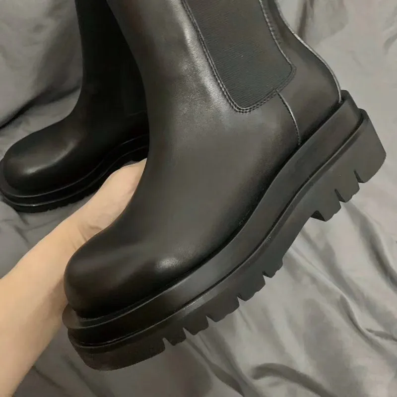 Черные ботинки Челси из натуральной кожи на толстой подошве новые женские
