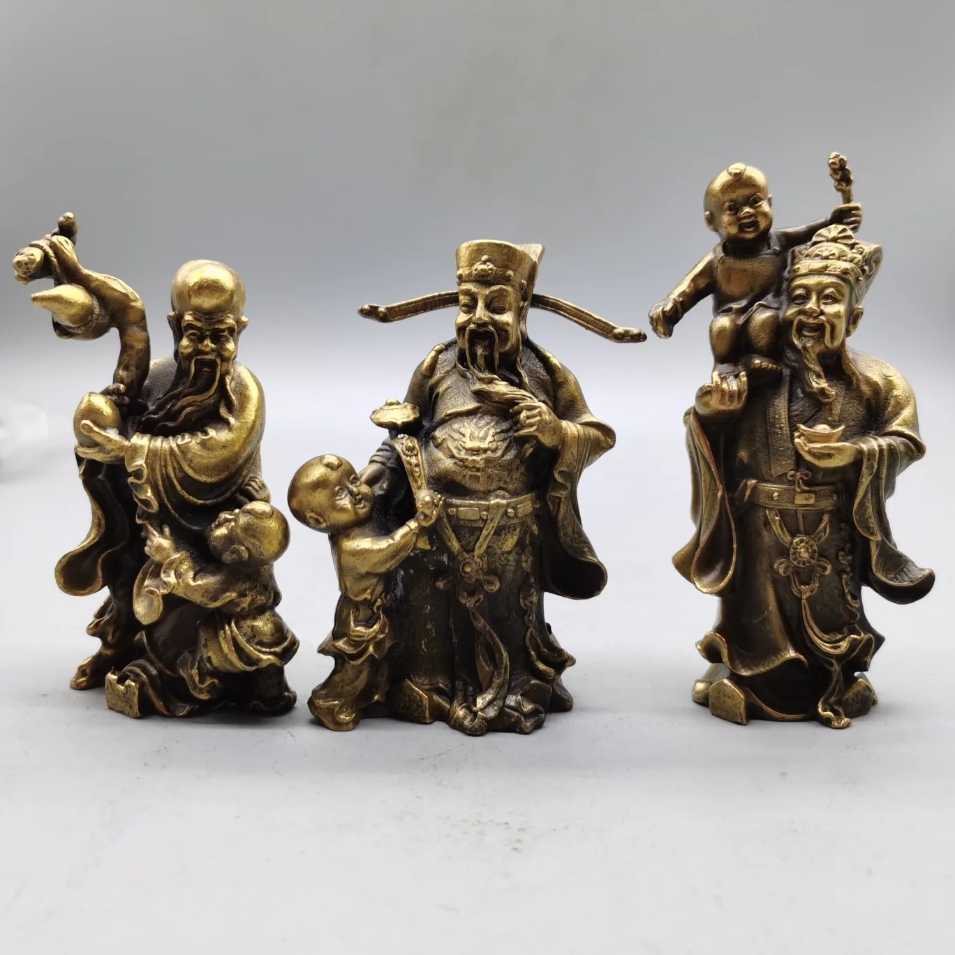 

China Elaboration Brass Sculpture" The Three Gods Of Fortune,Prosperity And Longevity " Metal Handicraft Home Decoration