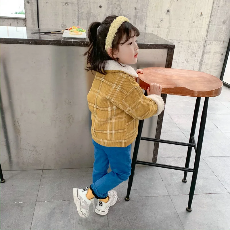 Зимние вельветовые стеганые теплые куртки для девочек из берберского флиса