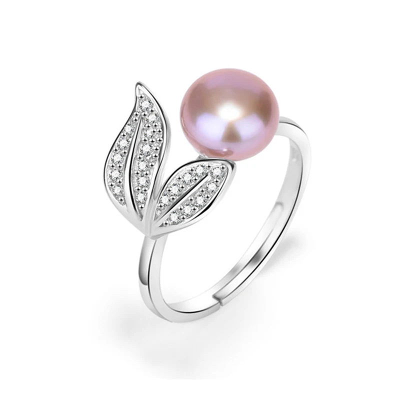 

925 Sterling Silver Pearl Ring Natural Fresh Water Purple Fashion Pearl Rings For Women Wedding Party Fine Pearl Rings Jewelry