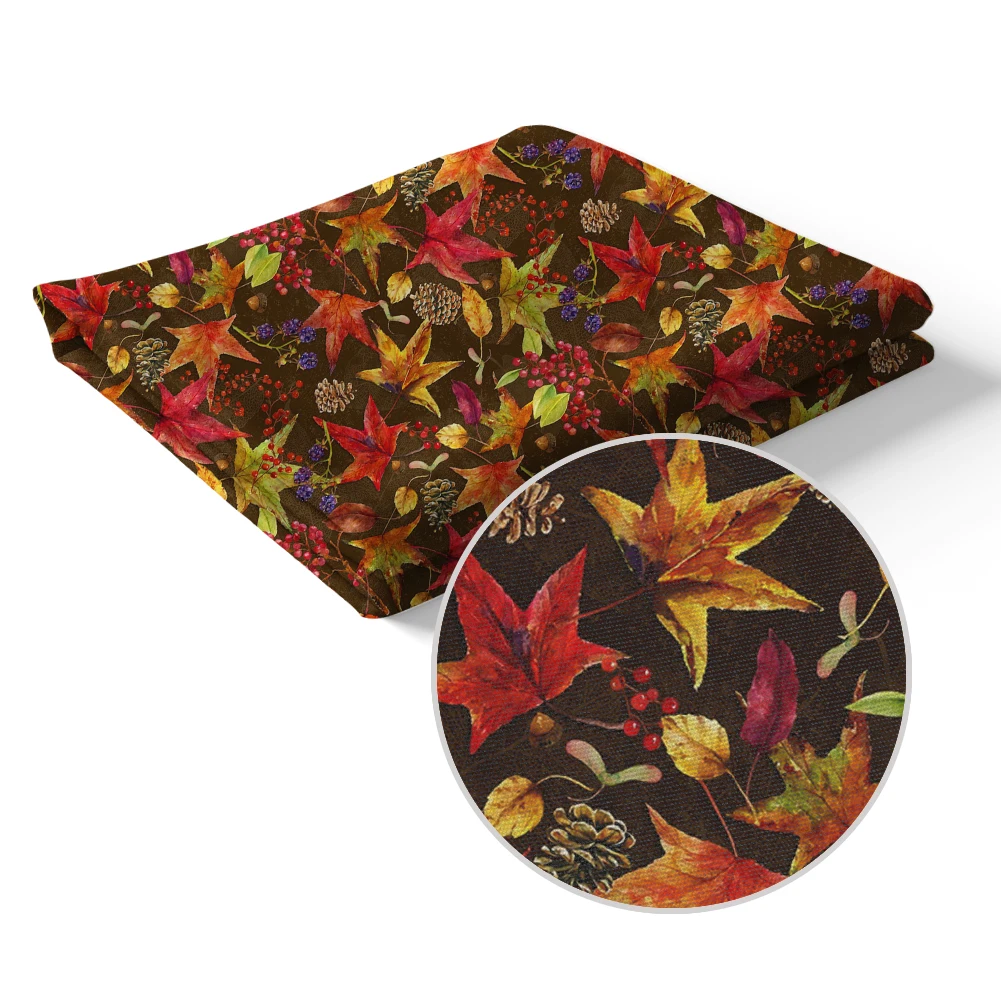 

Peach Skin Microfiber Fabric Print Thanksgiving Maple Turkey for DIY Pillow Quilt Crafting Materials 50 * 145cm