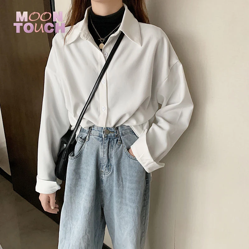 

Блузка женская однотонная с длинным рукавом, офисный Повседневный Свободный Топ в минималистичном стиле, модная рубашка в Корейском стиле, ...