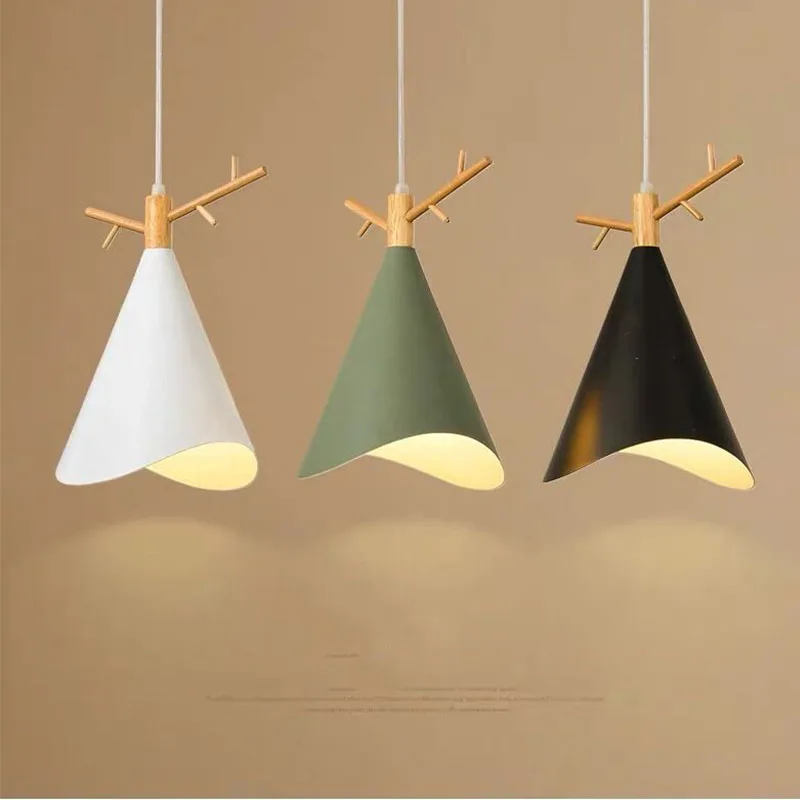 

Nordic Wrought Iron Simple Pendant Light Macaron Color Solid Wood Pendant Light Personality Bar Restaurant Pendant Light