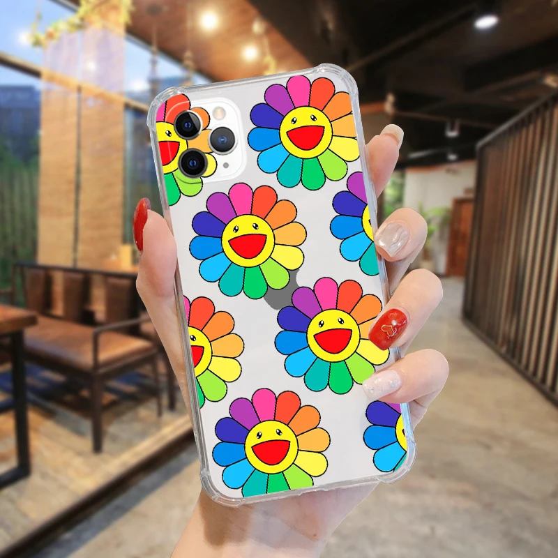 hot luxury brand smiley sun flower soft tpu phone case for iphone 12 mini 7 6 8plus x xs xr max 11 pro shockproof fashion cover free global shipping