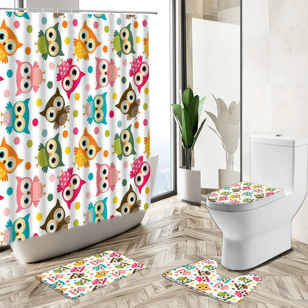 С милой совой душ Шторы животные из мультфильмов лиса цветок лист Нескользящая