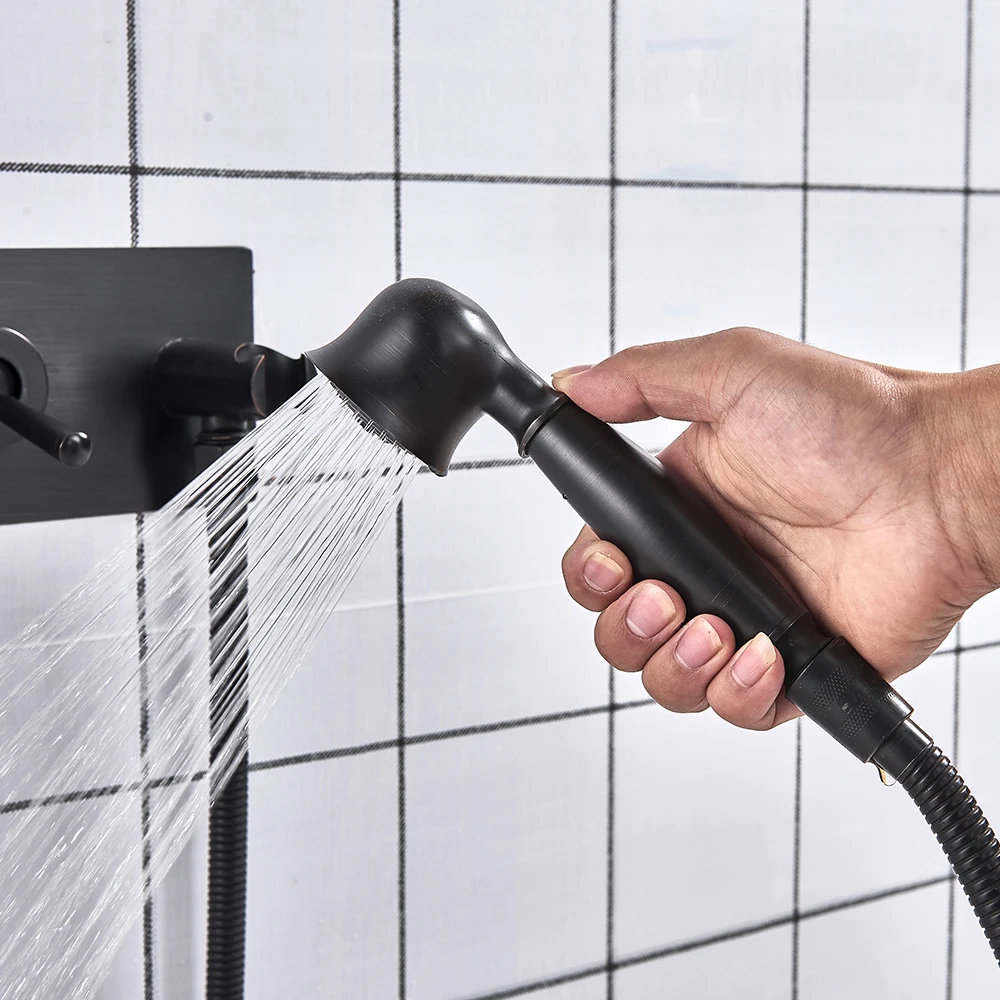 Фото Fashion Style Black Bronze Bathtub Faucet Mixer Tap With Hand Shower Sprayer Watelfall Spout Hot and Cold Water Обустройство дома Fashion Style Black Bronze Bathtub Faucet Mixer Tap With Hand Shower Sprayer Watelfall Spout Hot and Cold Water Обустройство дома