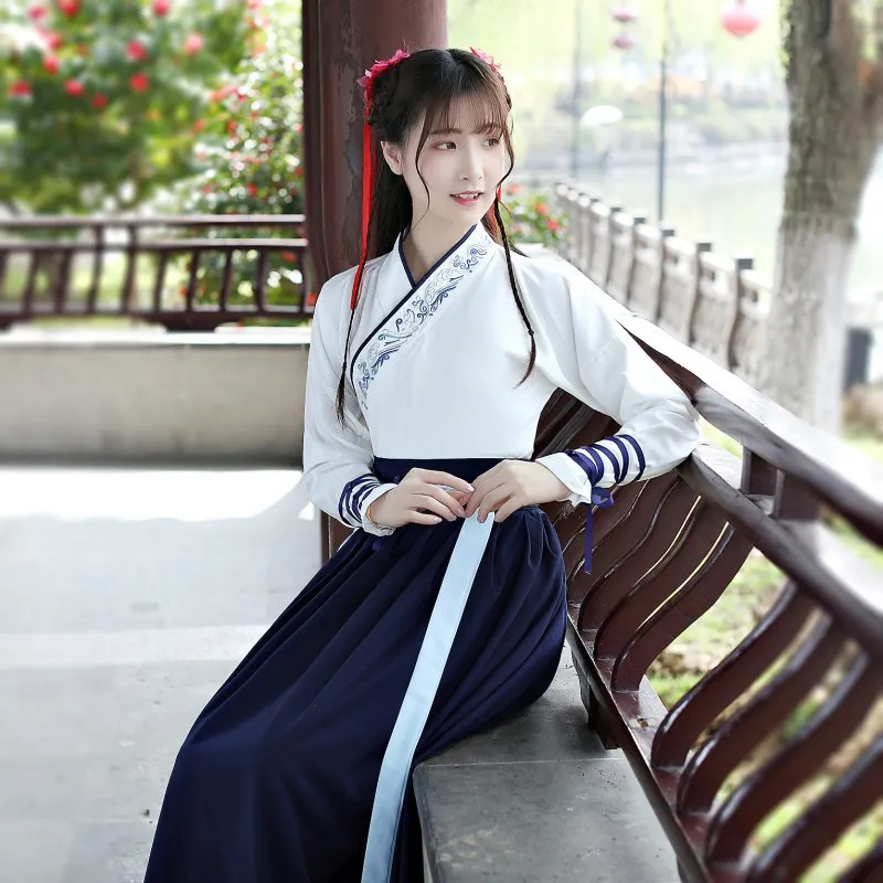

Hanfu Female Undergarment Adult Improved Retro Cross-collar Embroidery Suit Skirt Traditional Martial Arts Style Waist Skirt