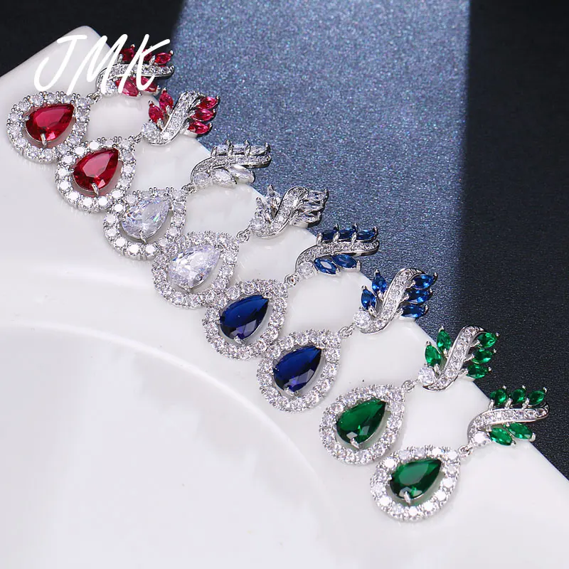

JMK элегантные висячие серьги с листьями цирконием 4 цвета зеленый камень популярный бренд дизайнерские ювелирные изделия для женщин свадеб...