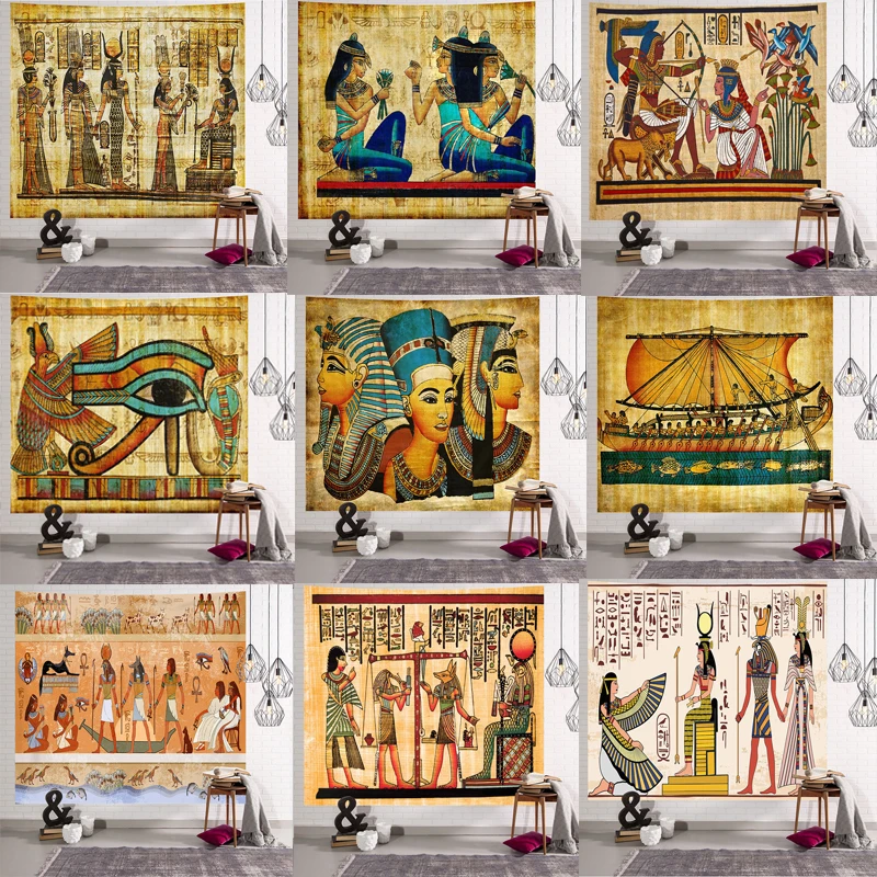 

Yellow Ancient Egypt Tapestry Wall Hanging Old Culture Printed Hippie Egyptian Tapestries Wall Cloth Home Decor Vintage Tapestry