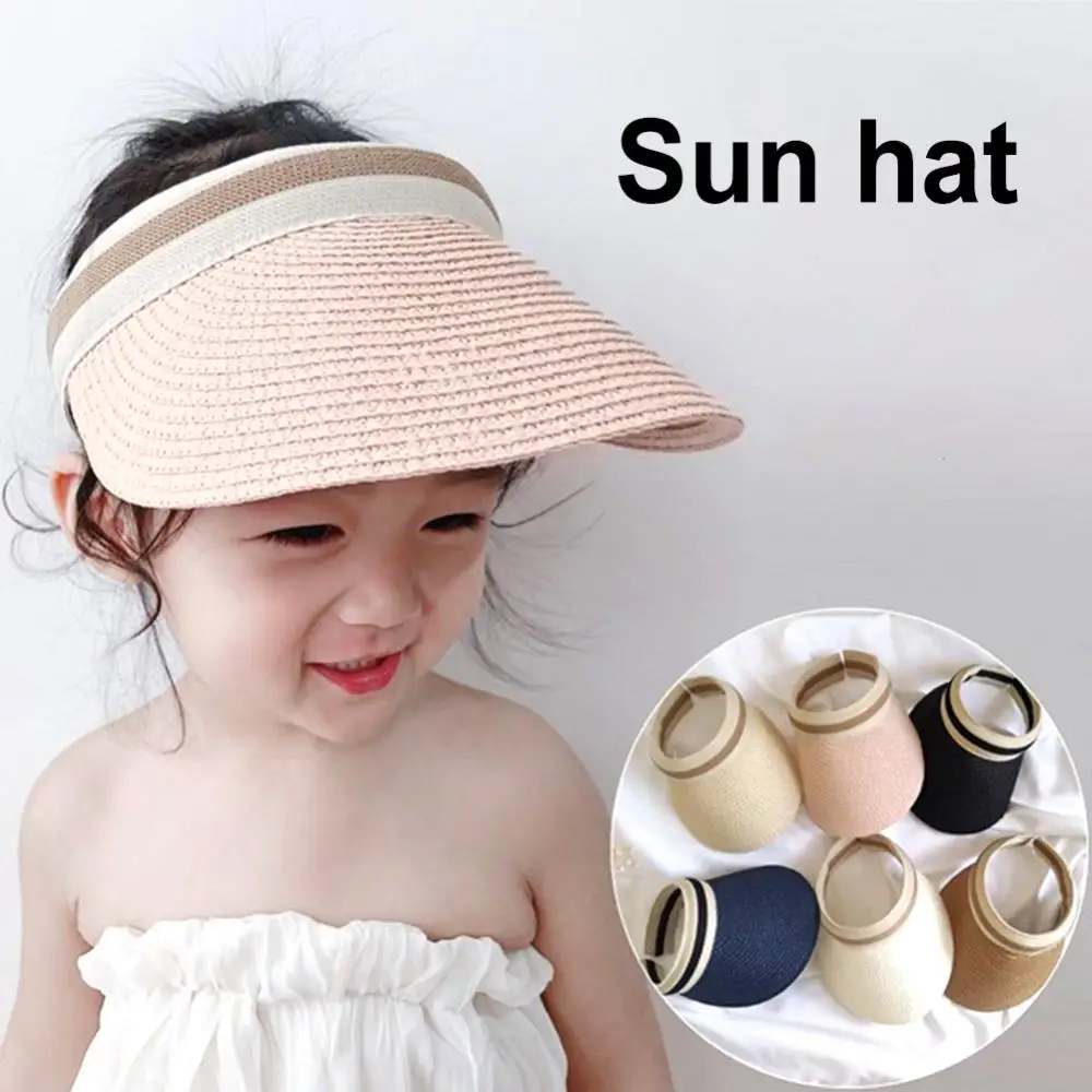 Kids Summer Wide Brim Outdoor Anti-UV Topless Sunhat Visor Cap Beach Straw Hat Girls Boys Sun Hat Fashion Straw Cap Sunhat images - 6