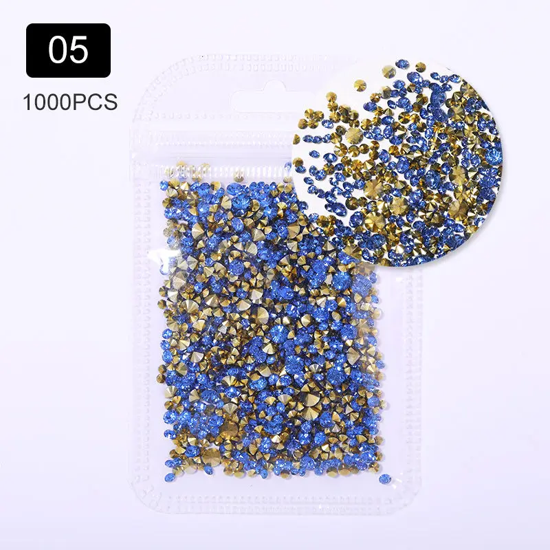 5 1000PCS/Bag Irregular AB Colorful Nail Rhinestones Flat Bottom Mixed Size Nail Studs Nail Art 3D DIY Decorations - Color: 5