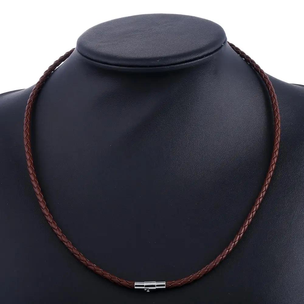 4mm Brown UN101 Мужской кожаный чокер коричневый черный плетеный веревочный цепочка на шею для мужчин и мальчиков застежка из нержавеющей стали мужские ювелирные изделия дропшиппинг UNM09A - Окраска металла: 4mm Brown UN101
