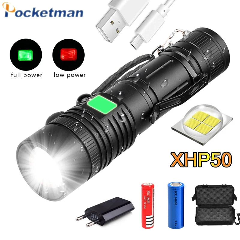 Супер яркий светодиодный светильник XHP50 6000LM Перезаряжаемый USB масштабируемый