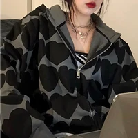 summer and autumn new zipper top fashion street culture love printing womens hoodie sweater couple loose casual sports shirt