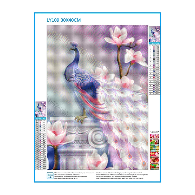 Набор для алмазной живописи сделай сам картина с изображением павлина магнолии