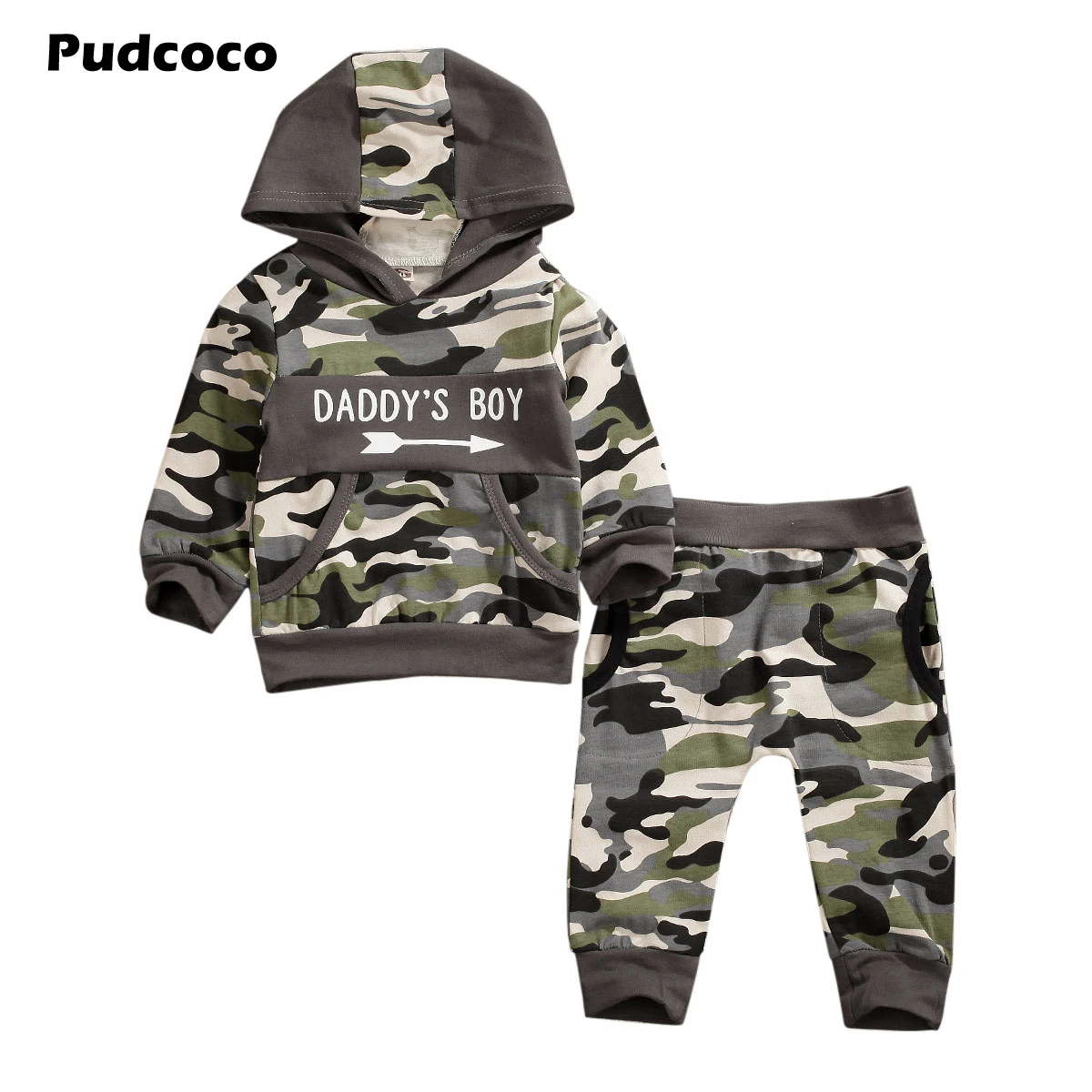 

New Camouflage Infant Kids Baby Boys 3M-3T Clothes Long Sleeve Hooded Tops+Pants Outfits